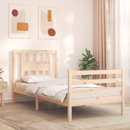 vidaXL Estructura de cama individual con cabecero madera maciza