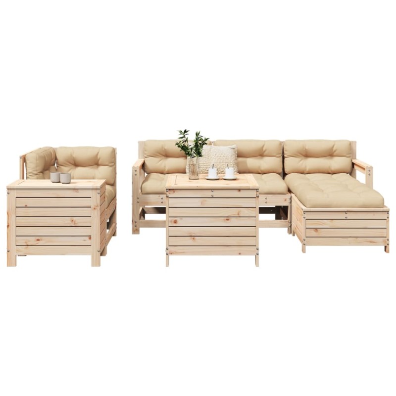 vidaXL Juego de sofás de jardín 7 piezas madera maciza de pino