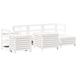 vidaXL Juego de sofás de jardín 7 pzas madera maciza de pino blanco