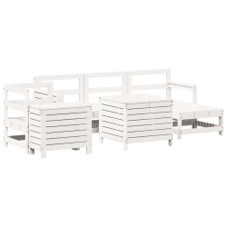 vidaXL Juego de sofás de jardín 7 pzas madera maciza de pino blanco