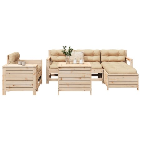 vidaXL Juego de sofás de jardín 7 piezas madera maciza de pino
