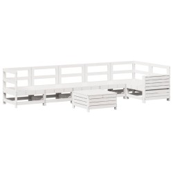 vidaXL Juego de sofás de jardín 7 pzas madera maciza de pino blanco