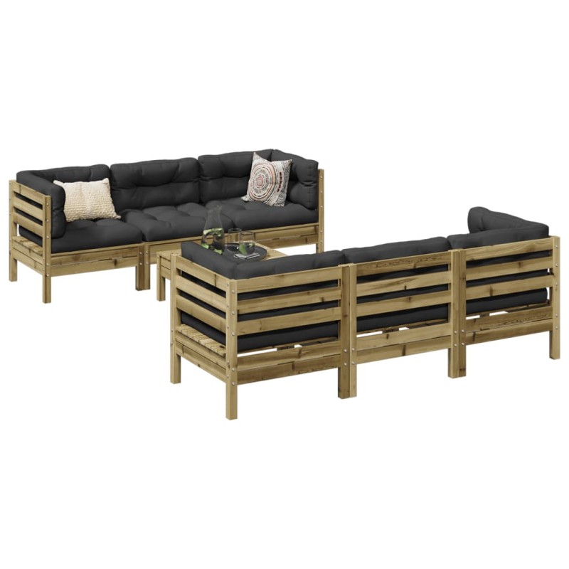 vidaXL Set de sofás jardín 7 pzas con cojines madera pino impregnada vidaXL Set de sofás jardín 7 pzas con cojines madera pino impregnada