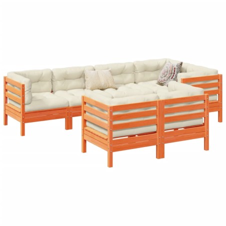 vidaXL Set de sofás jardín 7 pzas con cojines madera pino marrón cera
