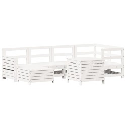 vidaXL Juego de sofás de jardín 7 pzas madera maciza de pino blanco