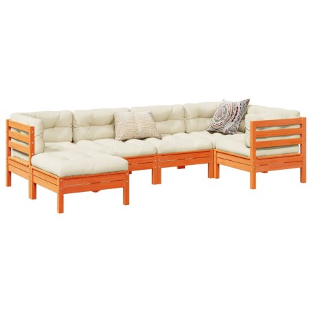 vidaXL Set de sofás jardín 6 pzas con cojines madera pino marrón cera