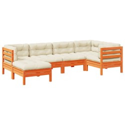 vidaXL Set de sofás jardín 6 pzas con cojines madera pino marrón cera