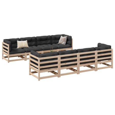 vidaXL Juego de sofás de jardín 9 pzas madera maciza de pino