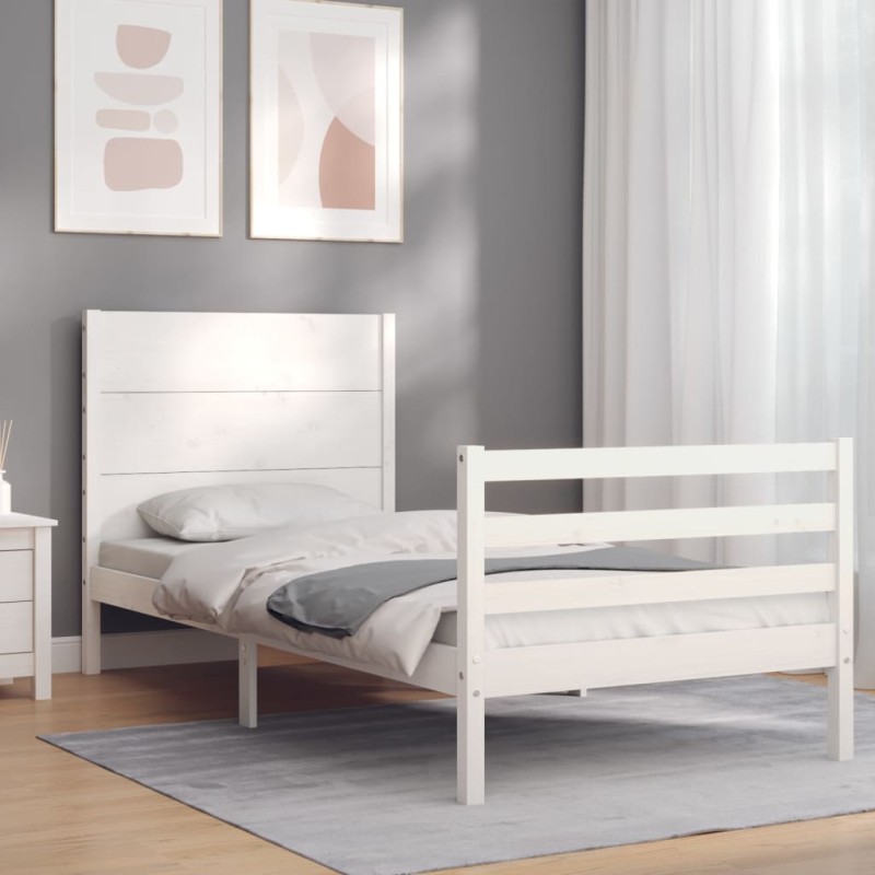 vidaXL Estructura de cama con cabecero madera maciza blanco vidaXL Estructura de cama con cabecero madera maciza blanco