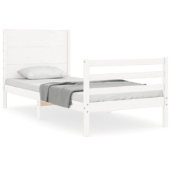 vidaXL Estructura de cama con cabecero madera maciza blanco