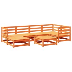 vidaXL Juego de sofás de jardín 7 pzas madera maciza pino marrón cera