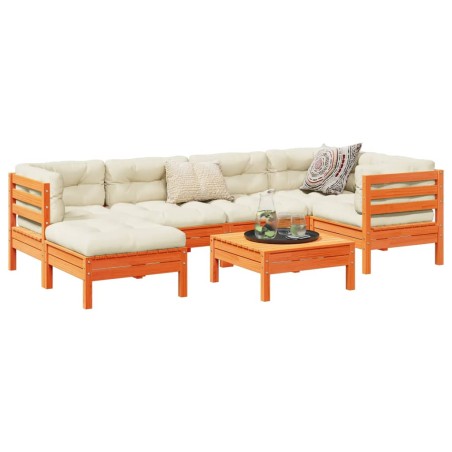 vidaXL Set de sofás jardín 7 pzas con cojines madera pino marrón cera