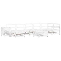vidaXL Juego de sofás de jardín 9 pzas madera maciza de pino blanco