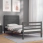 vidaXL Estructura de cama con cabecero madera maciza gris 90x200 cm