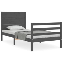 vidaXL Estructura de cama con cabecero madera maciza gris 90x200 cm