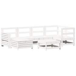 vidaXL Juego de sofás de jardín 7 pzas madera maciza de pino blanco