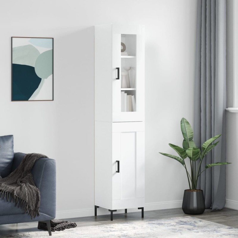 vidaXL Aparador alto madera contrachapada blanco brillo 34,5x34x180 cm vidaXL Aparador alto madera contrachapada blanco brillo 34,5x34x180 cm