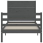 vidaXL Estructura de cama con cabecero madera maciza gris 90x200 cm