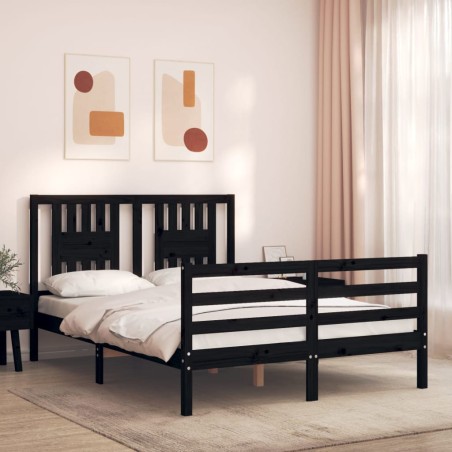 vidaXL Estructura cama de matrimonio con cabecero madera maciza negro
