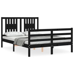 vidaXL Estructura cama de matrimonio con cabecero madera maciza negro