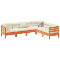 vidaXL Set de sofás jardín 6 pzas con cojines madera pino marrón cera