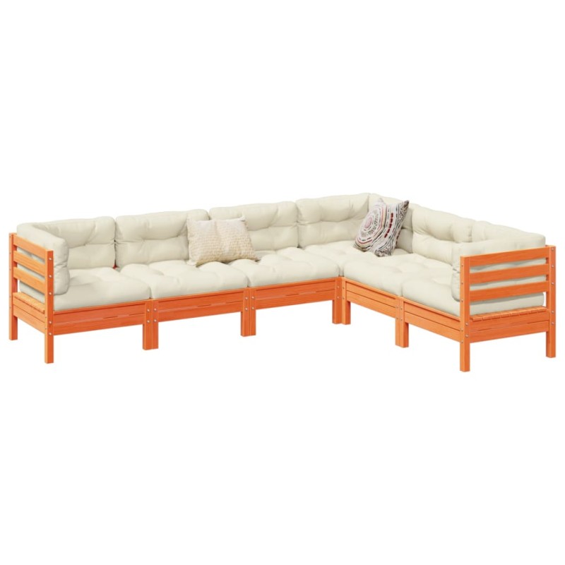 vidaXL Set de sofás jardín 6 pzas con cojines madera pino marrón cera vidaXL Set de sofás jardín 6 pzas con cojines madera pino marrón cera
