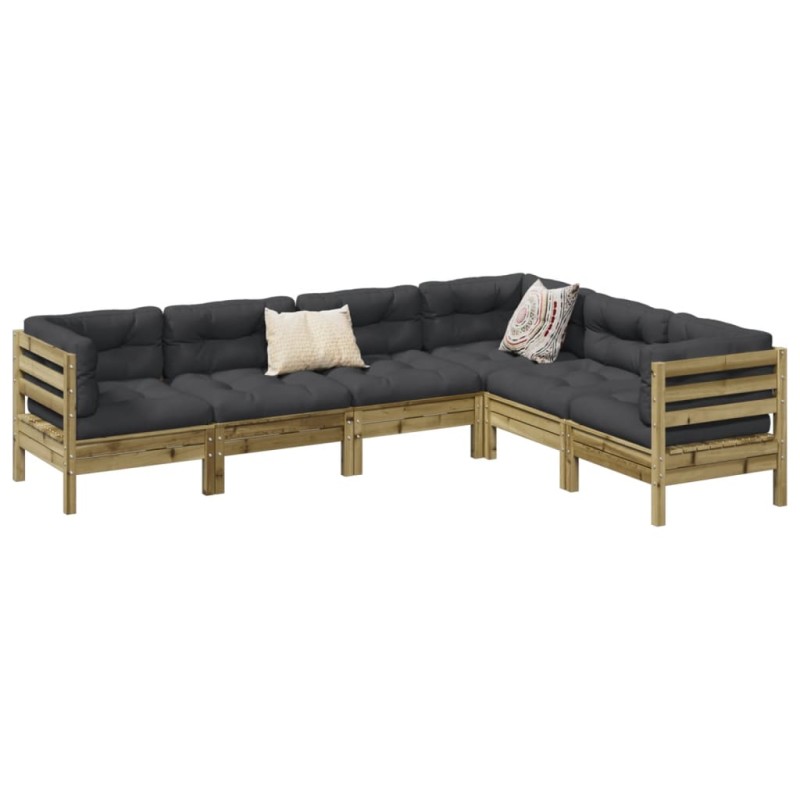 vidaXL Juego de sofás jardín 6 pzas con cojines madera pino impregnada vidaXL Juego de sofás jardín 6 pzas con cojines madera pino impregnada