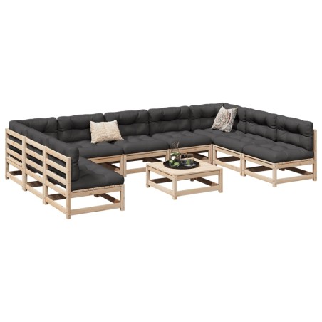 vidaXL Juego de sofás de jardín 10 pzas madera maciza de pino