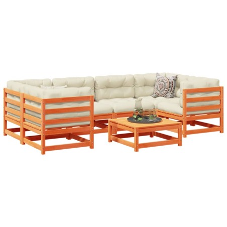 vidaXL Set de sofás jardín 7 pzas con cojines madera pino marrón cera