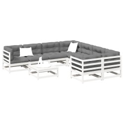 vidaXL Juego de sofás de jardín 9 pzas madera maciza de pino blanco