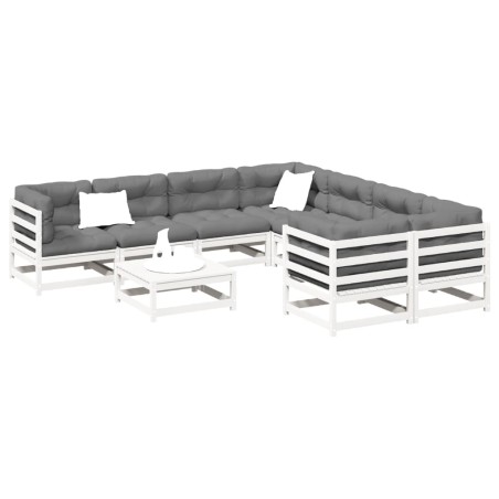 vidaXL Juego de sofás de jardín 9 pzas madera maciza de pino blanco
