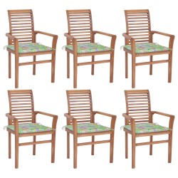 vidaXL Sillas de comedor 6 uds madera teca y cojines estampado hojas