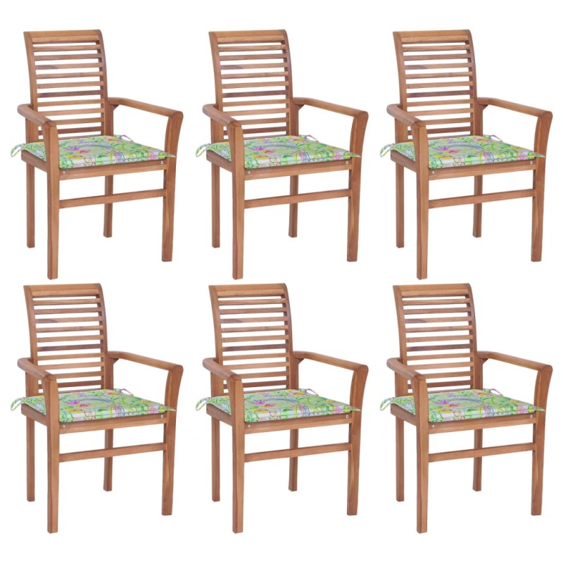 vidaXL Sillas de comedor 6 uds madera teca y cojines estampado hojas vidaXL Sillas de comedor 6 uds madera teca y cojines estampado hojas