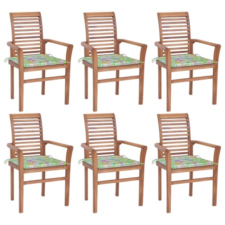 vidaXL Sillas de comedor 6 uds madera teca y cojines estampado hojas
