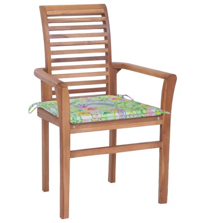 vidaXL Sillas de comedor 6 uds madera teca y cojines estampado hojas