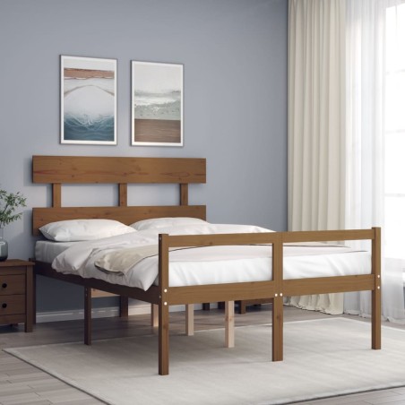 vidaXL Cama personas mayores cabecero madera marrón miel 140x190 cm