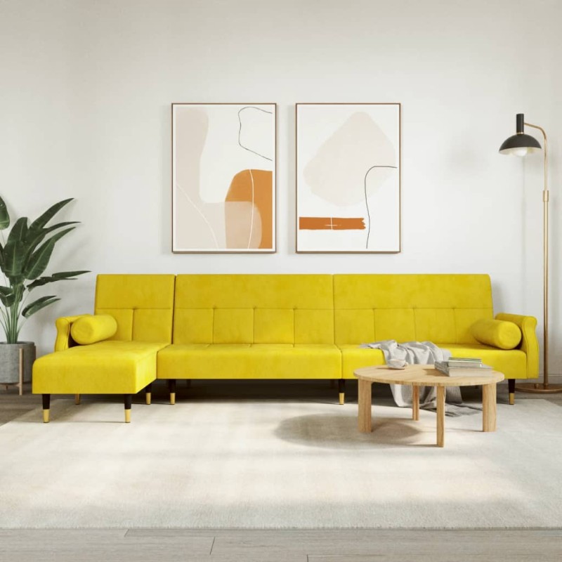 vidaXL Sofá cama en forma de L terciopelo amarillo 271x140x70 cm vidaXL Sofá cama en forma de L terciopelo amarillo 271x140x70 cm