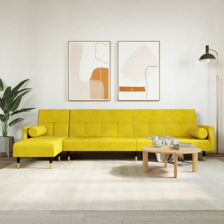 vidaXL Sofá cama en forma de L terciopelo amarillo 271x140x70 cm