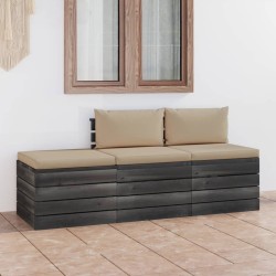 vidaXL Muebles de jardín de palets 3 piezas cojines madera maciza pino