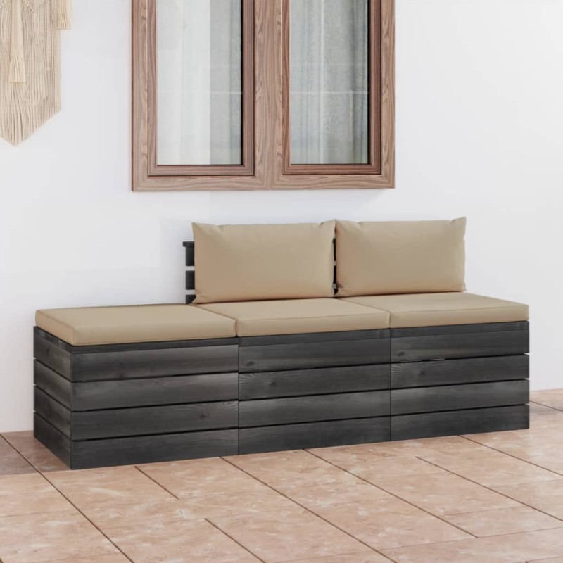 vidaXL Muebles de jardín de palets 3 piezas cojines madera maciza pino vidaXL Muebles de jardín de palets 3 piezas cojines madera maciza pino