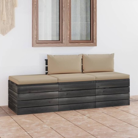 vidaXL Muebles de jardín de palets 3 piezas cojines madera maciza pino