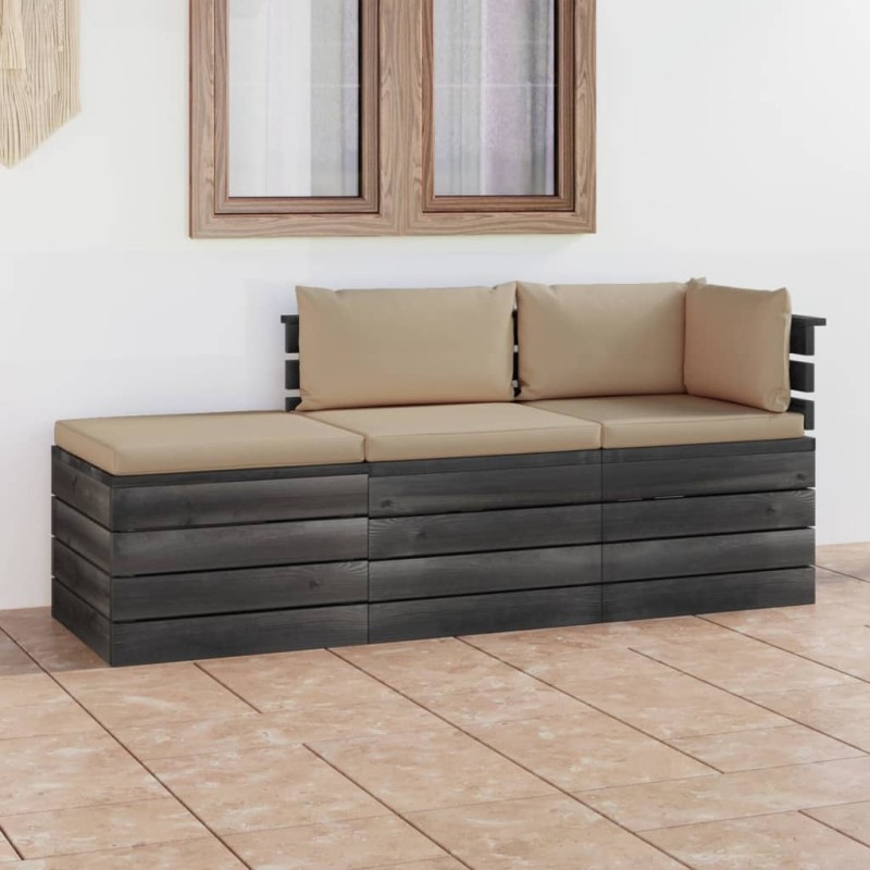 vidaXL Muebles de jardín de palets 3 piezas cojines madera maciza pino vidaXL Muebles de jardín de palets 3 piezas cojines madera maciza pino