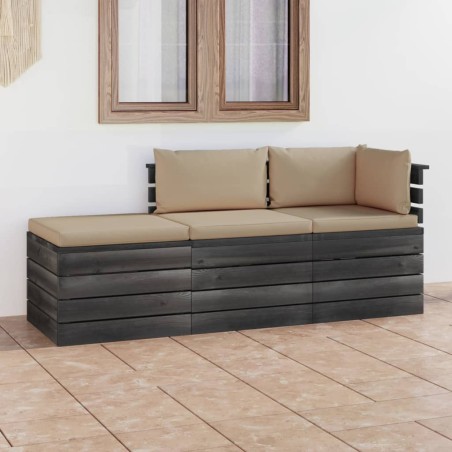 vidaXL Muebles de jardín de palets 3 piezas cojines madera maciza pino