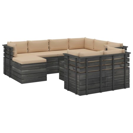 vidaXL Muebles de palets de jardín 10 pzas cojines madera maciza pino