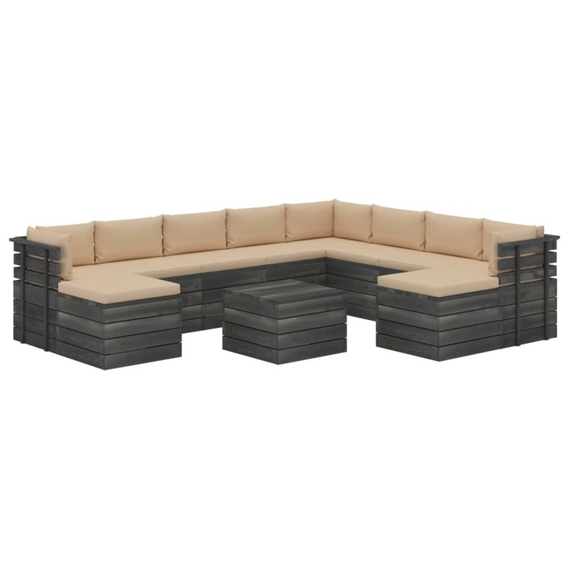 vidaXL Muebles de palets de jardín 11 pzas cojines madera maciza pino vidaXL Muebles de palets de jardín 11 pzas cojines madera maciza pino