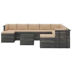 vidaXL Muebles de palets de jardín 11 pzas cojines madera maciza pino