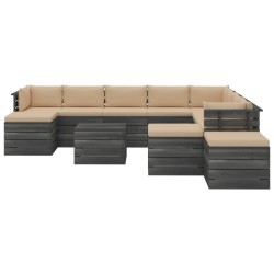vidaXL Muebles de palets de jardín 12 pzas cojines madera maciza pino