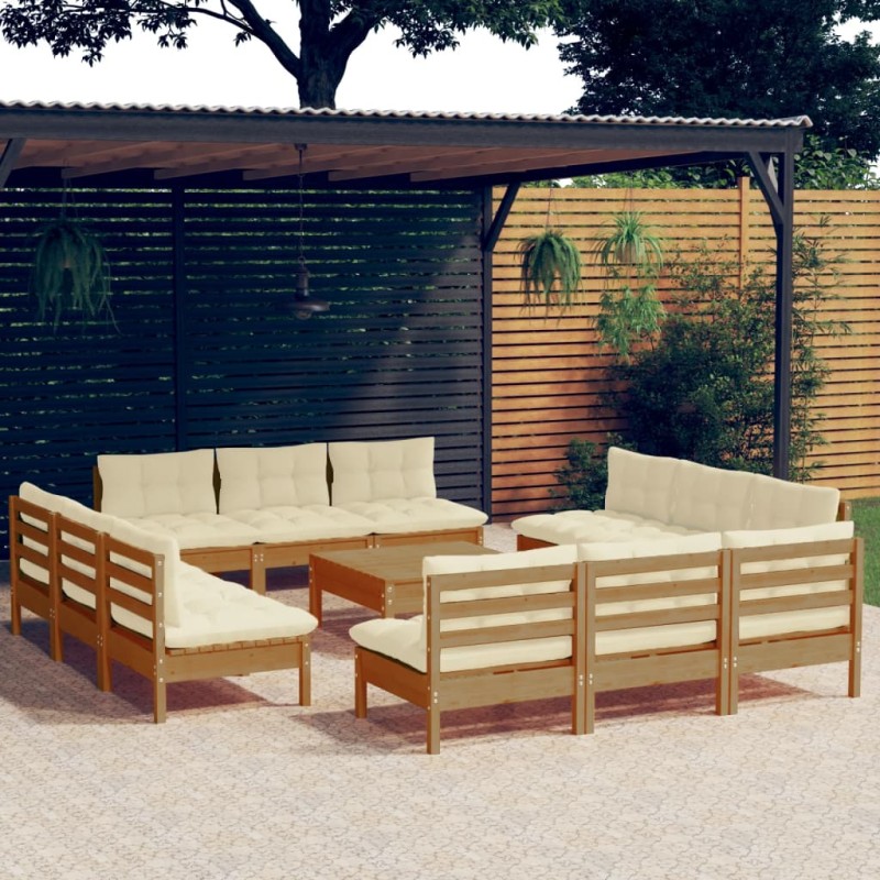 vidaXL Muebles de jardín 13 piezas cojines madera de pino crema vidaXL Muebles de jardín 13 piezas cojines madera de pino crema