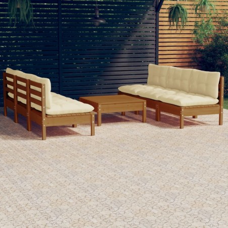 vidaXL Muebles de jardín 7 piezas cojines madera de pino color crema