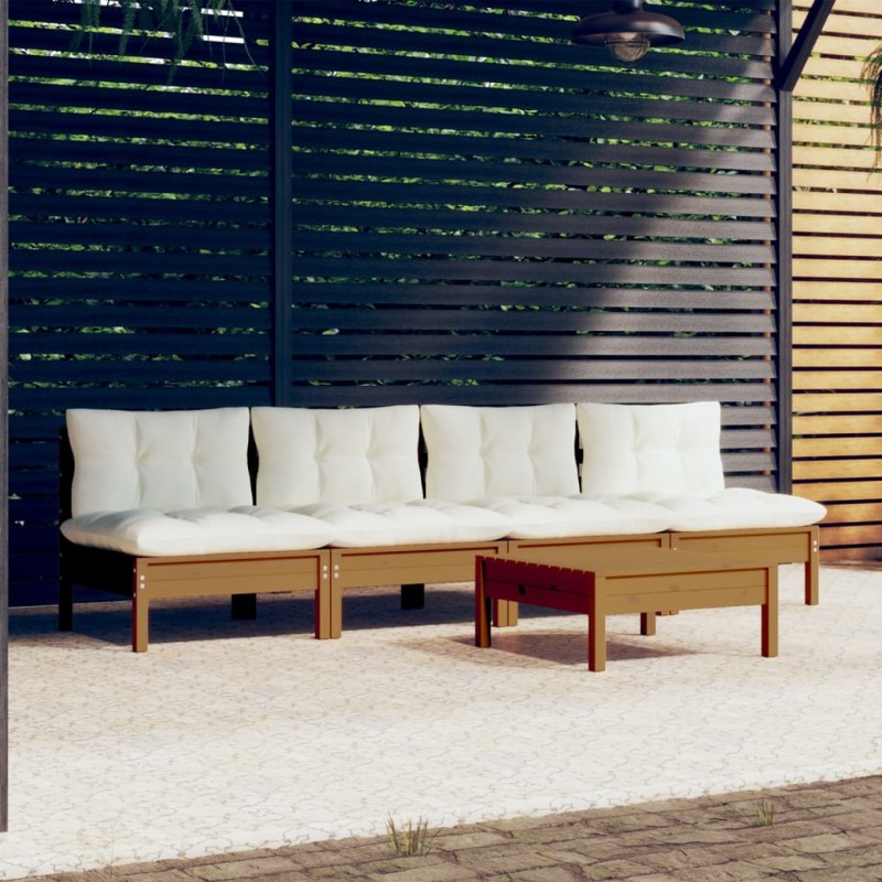vidaXL Muebles de jardín 5 piezas cojines madera de pino crema